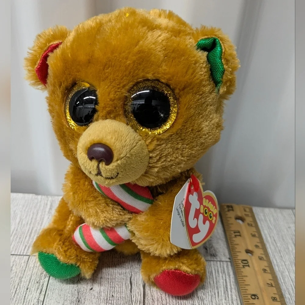 Ty Plush Bear with Gold, Red, and Green Details